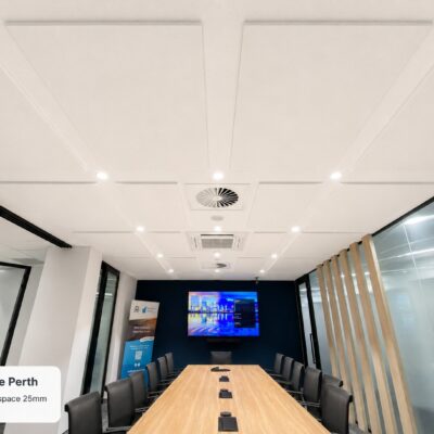 Autex QuietSpace 25mm Nude White acoustic ceiling panels in the boardroom at My Leave Perth